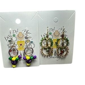 2 pairs of handmade Mardi Grass earrings.